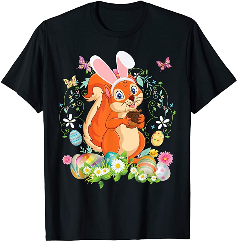 Bunny Squirrel Happy Easter Day Lover Egg Hunt Lovely Cute T-Shirt