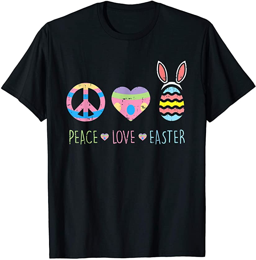 Peace Sign Love Heart Easter Egg Bunny Ears Cute Hippie Gift T-Shirt