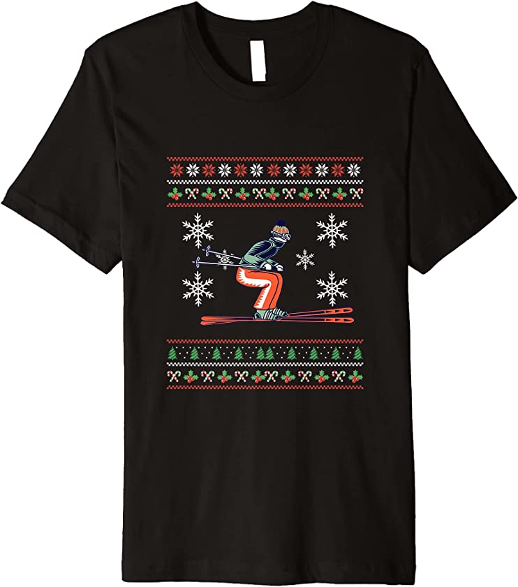 Ugly Christmas Skiing Skier Apres Ski Santa Claus New Year Premium T-Shirt