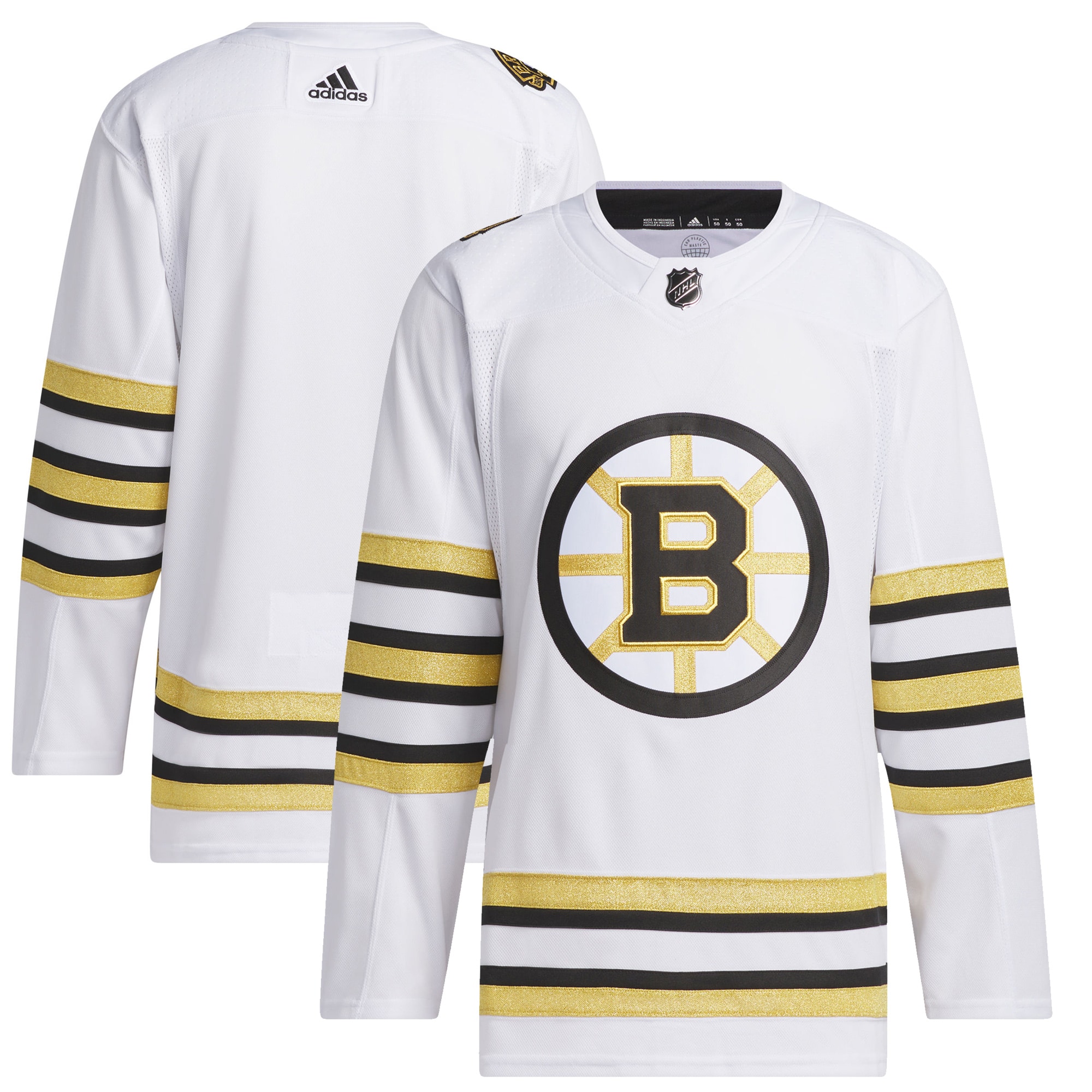 Men's Boston Bruins adidas White 100th Anniversary Primegreen Authentic Jersey