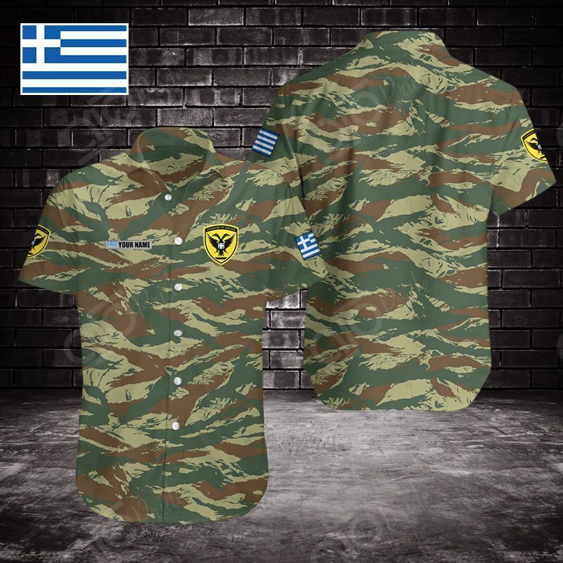 Find Hawaii Customize Greece Army Camo Short Sleeve Linen Button Down Shirt Ha18270