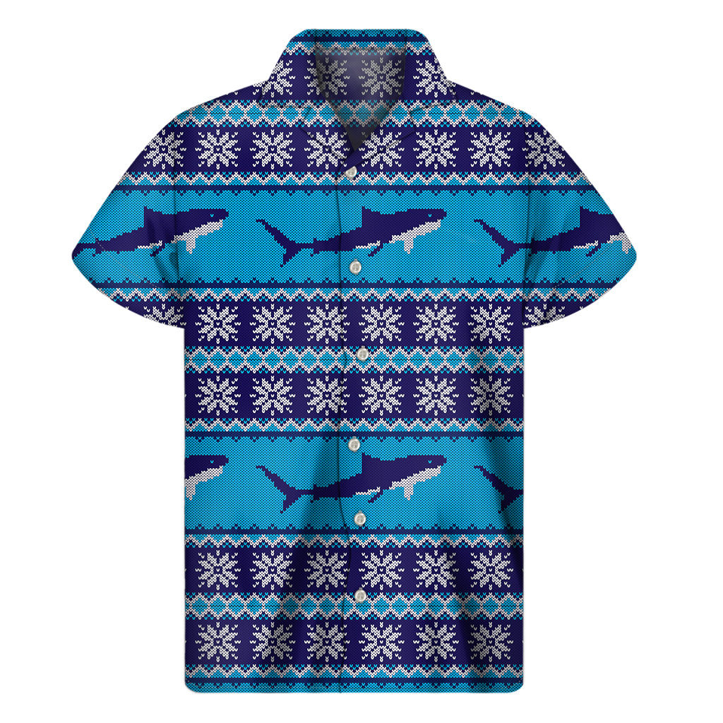 Shark Knitted Pattern Print Men’S Short Sleeve Shirt