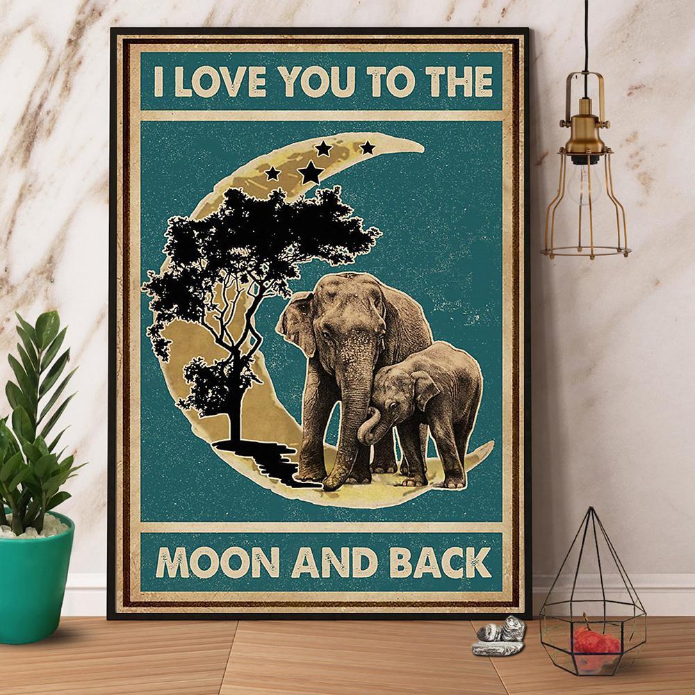 Retro Teal Elephant I Love You To The Moon And Back Poster No Frame