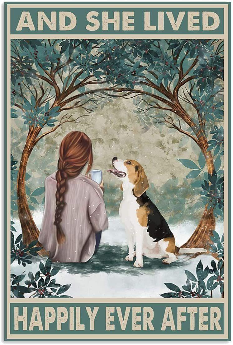 Beagle Dog Poster, And She Lived Happily Ever After – Best Idea Gift , Gift For Home Decor, Gift For Family – Horizontal Canvas Matte Canvas Wall Art