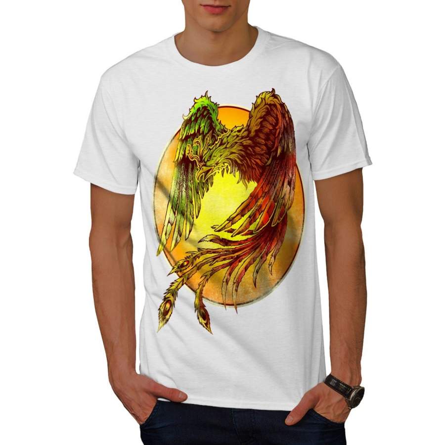 Wellcoda Mystical Bird Mens T-shirt, Sun Circle Graphic Design Printed Tee