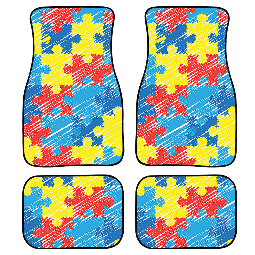 Autism Awareness Drawing Puzzle Print Front And Back Car Floor Mats, Front Car Mat