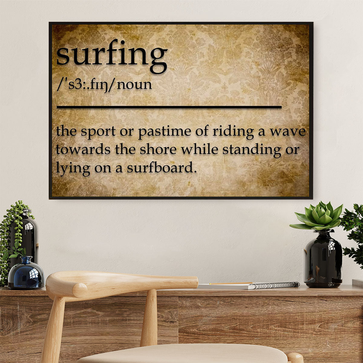 Water Surfing Canvas Wall Art Prints | Surfing Definition | Home Décor Gift For Beach Surfer