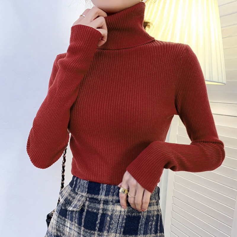 Warm Knitted Pullover Women Turtleneck Sweater Autumn Winter Long Sleeve Korean Fashion Jumper Solid Black Female Basic Tops alx