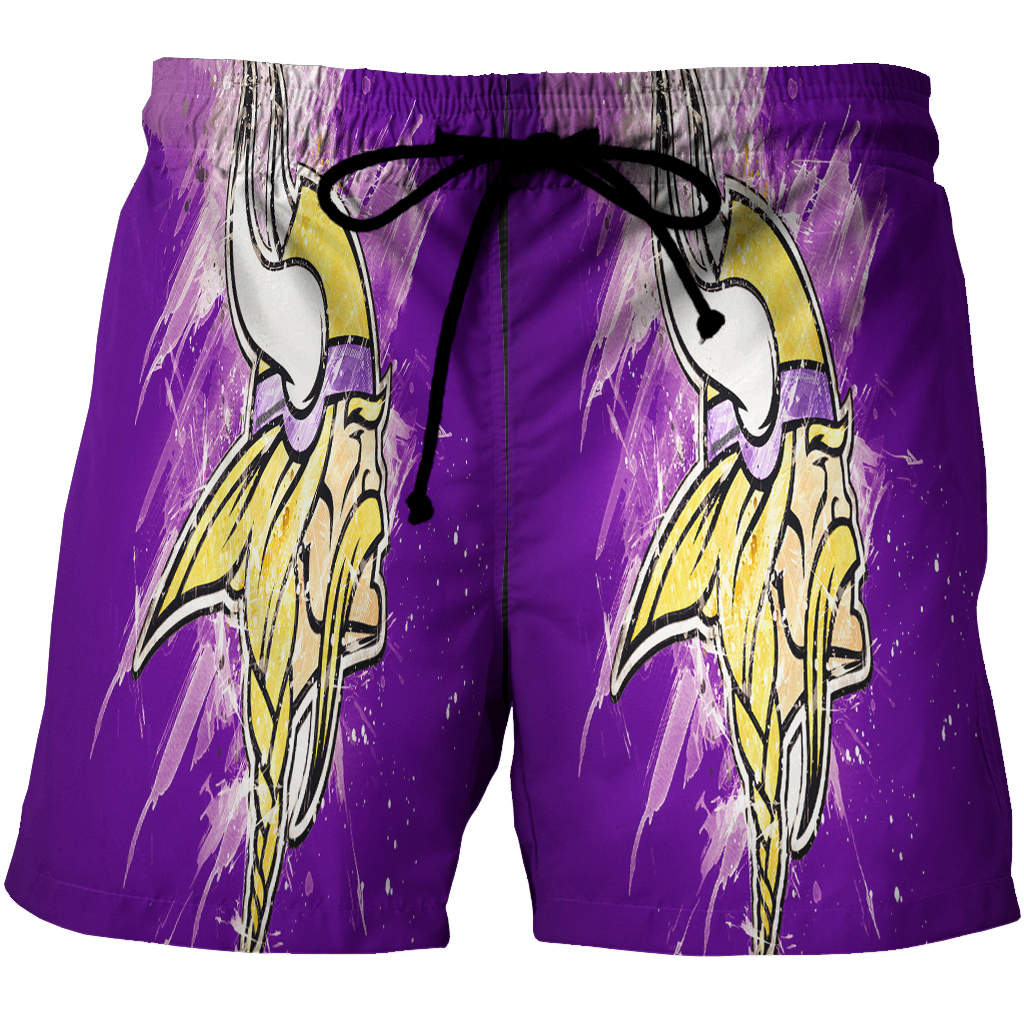 Minnesota Vikings Emblem Brush V3 3D All Over Print Summer Beach Hawaiian Short