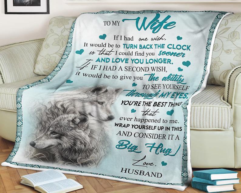 To My Wife,Wolf Blanket,I Could Find You Sooner Love You Longer You’Re The Best Thing It A Big Hug,Gift For Wife Family Home Decor Bedding Couch Sofa Soft And Comfy Cozy