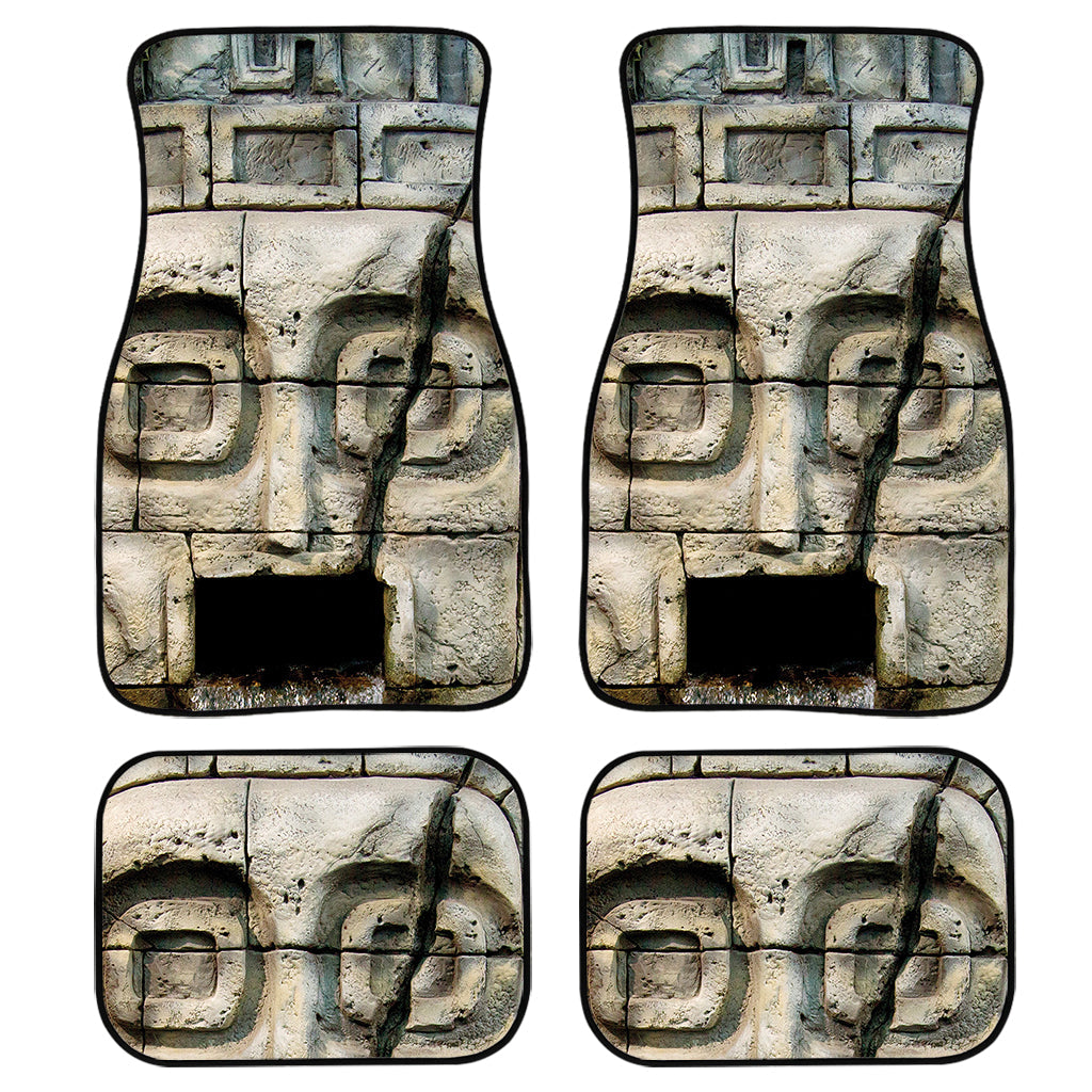 Mayan Stone Print Front And Back Car Floor Mats, Front Car Mat