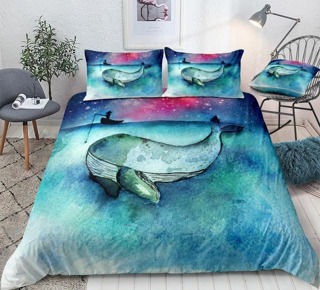 Cartoon Whale 3 Pieces Quilted Comforter Set