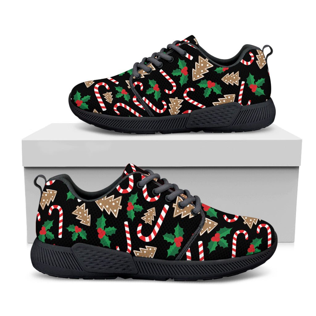 Christmas Cookie And Candy Pattern Print Black Athletic Shoes