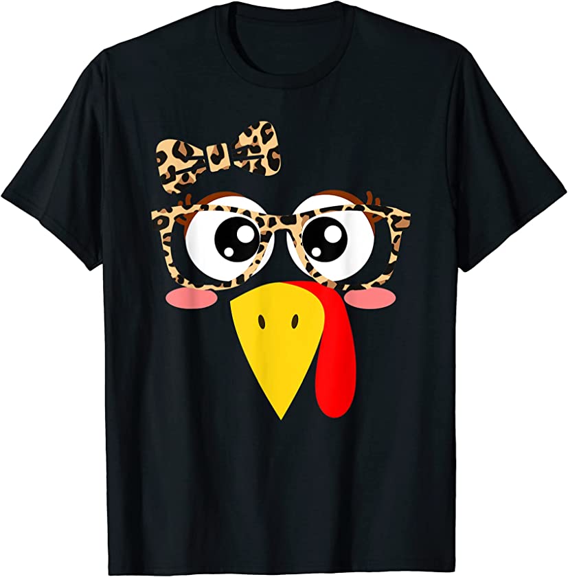 Turkey Face Leopard Glasses Thanksgiving Costume Girl 2021 T-Shirt