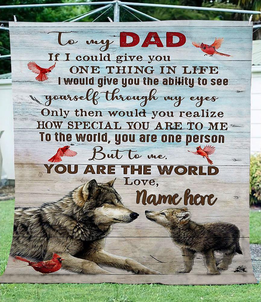 [Personalized Name]To My Wolf Dad  –  Unique Gifts Ideas For Home Decor Gifts For Family – Fleece Blanket Sherpa Blanket