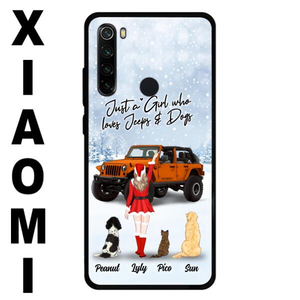 Custom Personalized Christmas Jeep Girl Phone Case – Girl With Upto 4 Pets – Christmas Gift For Dog/ Cat Lover – Just A Girl Who Loves Jeeps And Dogs – Case For Xiaomi, Oppo And Huawei