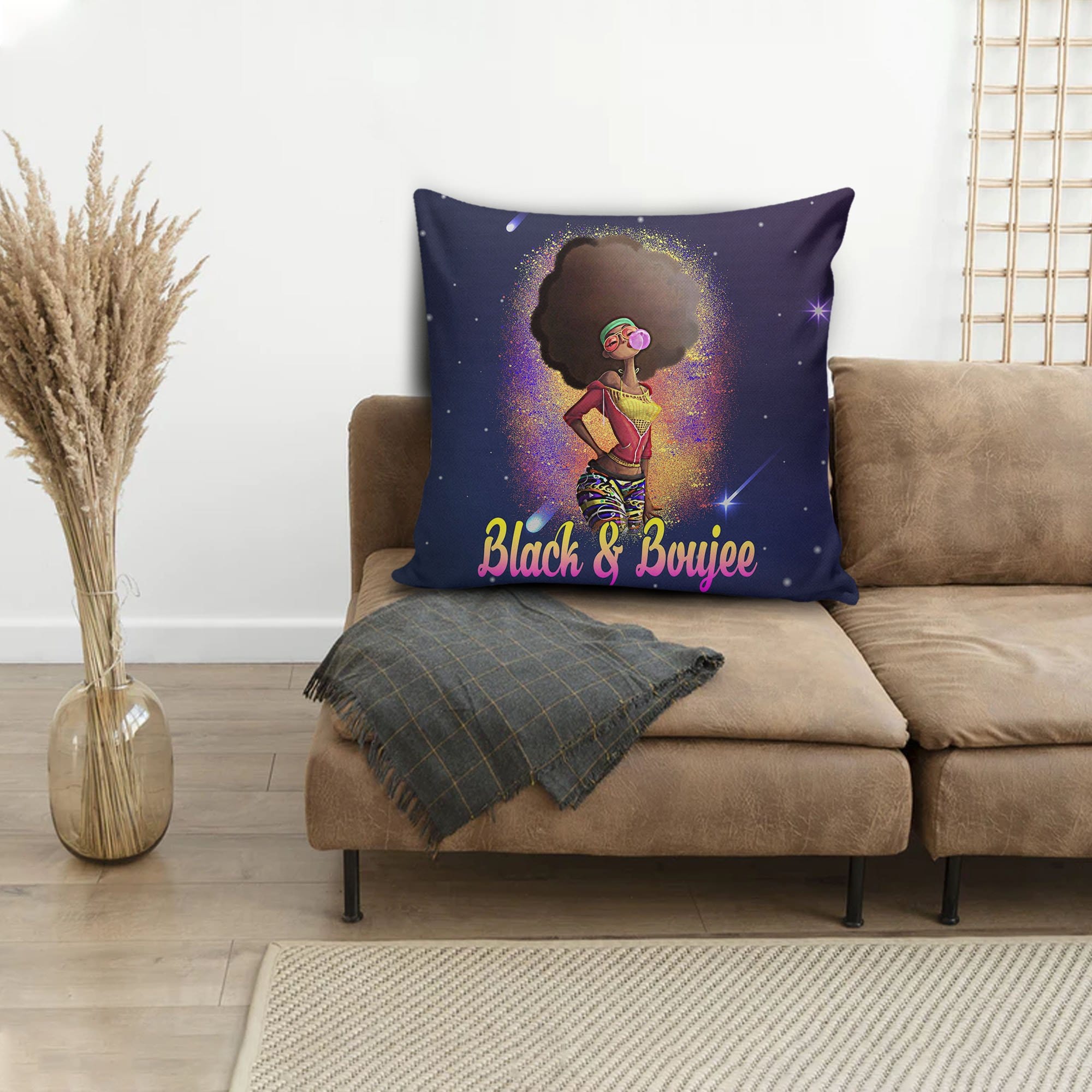 Afrocentric Throw Pillows Natural Black And Boujee Girl Bubble Gum Square Throw Pillow African Design Cushions