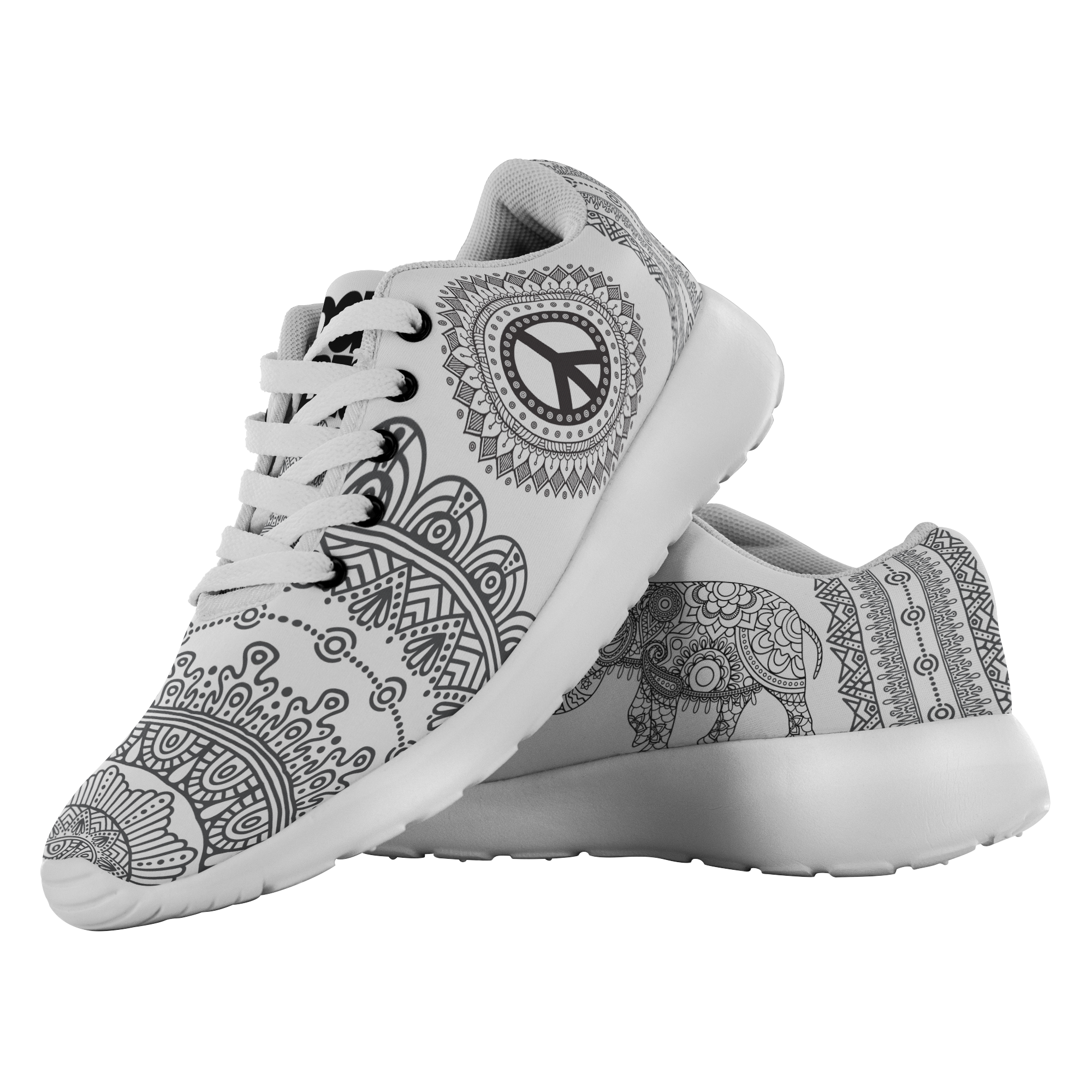 Chakra Peace Black & White Elephant Shoes