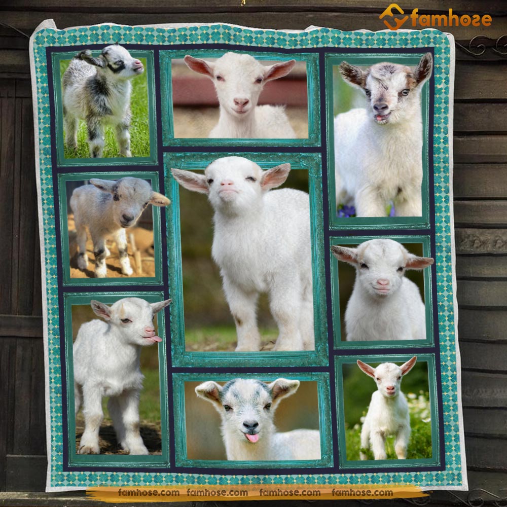 Goat Blanket, Cute Little Goat Smile Open Goat Fleece Blanket – Sherpa Blanket Gift For Goat Lover