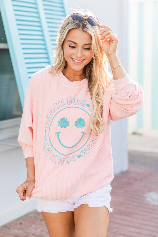 Beach Bum Shell Smiley Pink Corded Graphic Sweatshirt