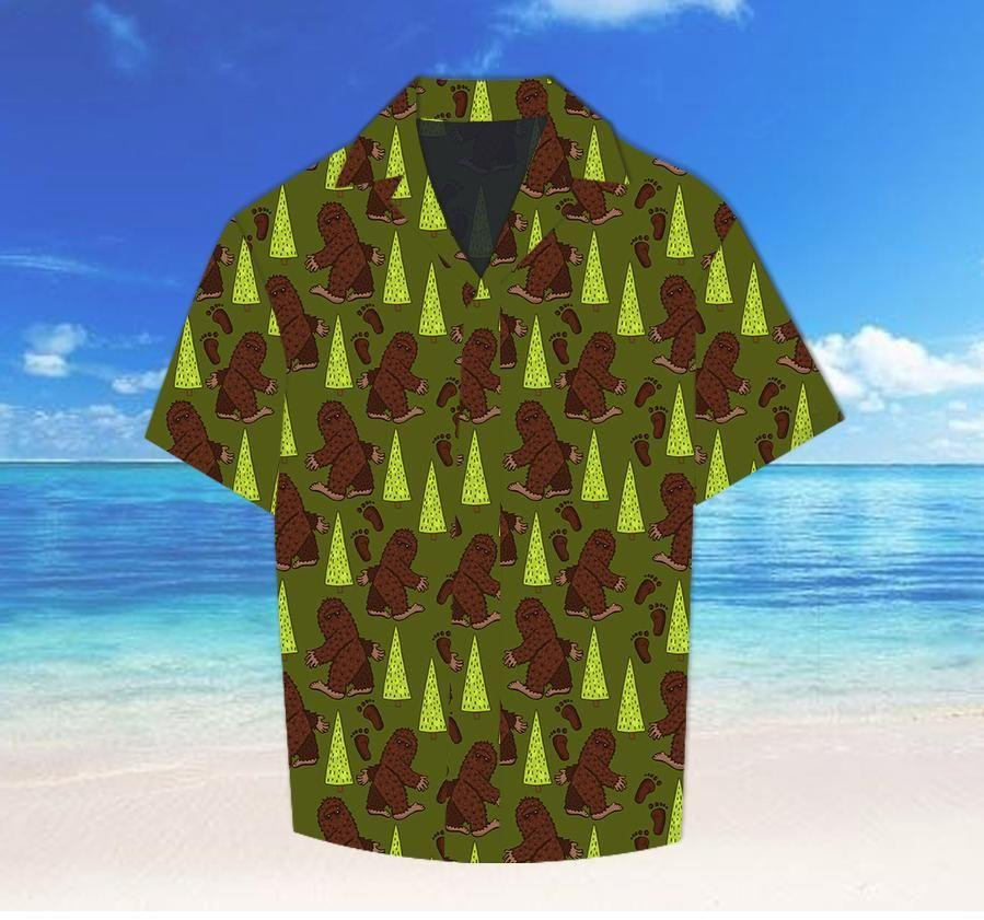 Cute Bigfoot Cartoon Walking In The Jungle Hawaii Aloha Shirts Ha6423