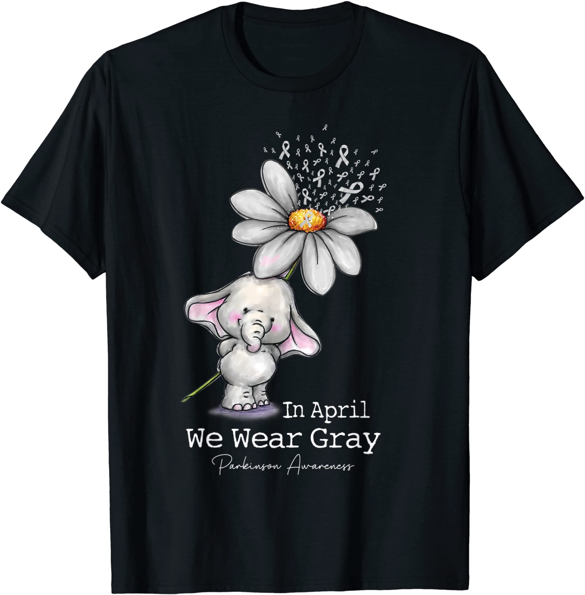 Cute Elephant In April We Wear Gray Parkinson Awareness Tee