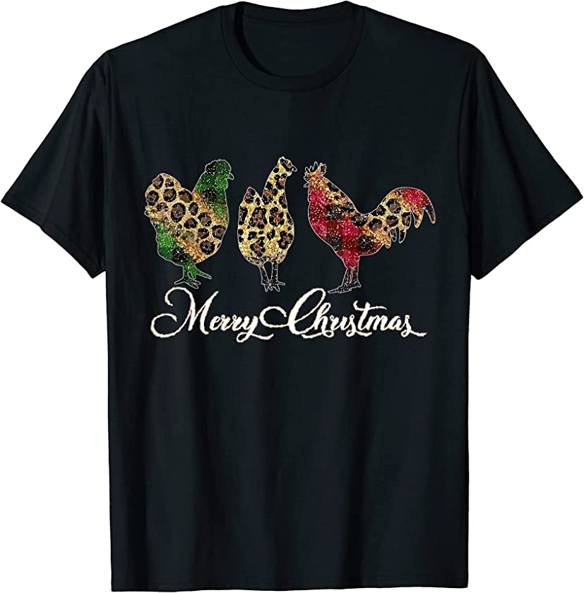 Christmas Merry Chickens Leopard Plaid Xmas Leopard T-Shirt