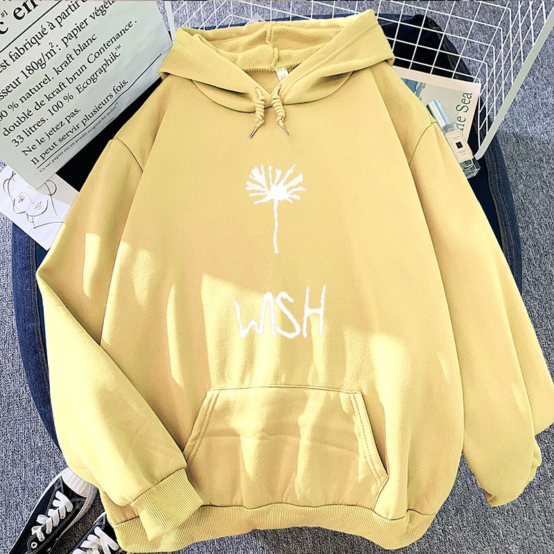 Casual Style Wish Letters Print Fleece Hoodies Women Loose Fit Hooded Pullover Sweatshirts Harajuku Lady Warm Winter Tops alx