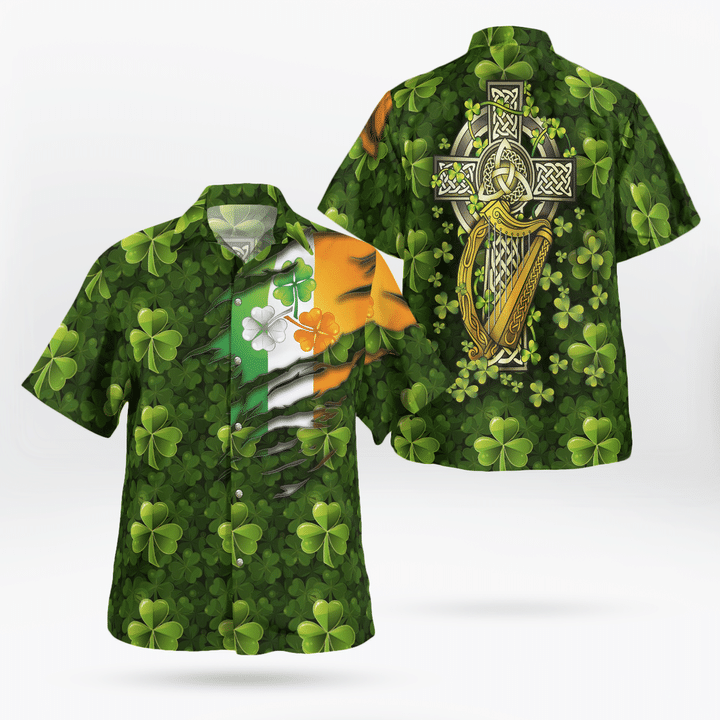 Day Hawaii Flag And Item Green Clover Background Shirt Ha53017