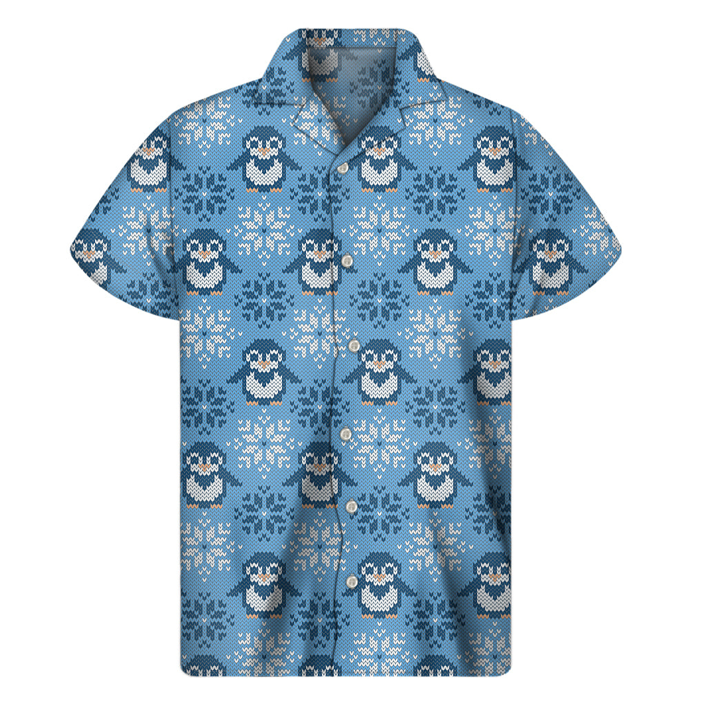 Snowy Penguin Knitted Pattern Print Men’S Short Sleeve Shirt