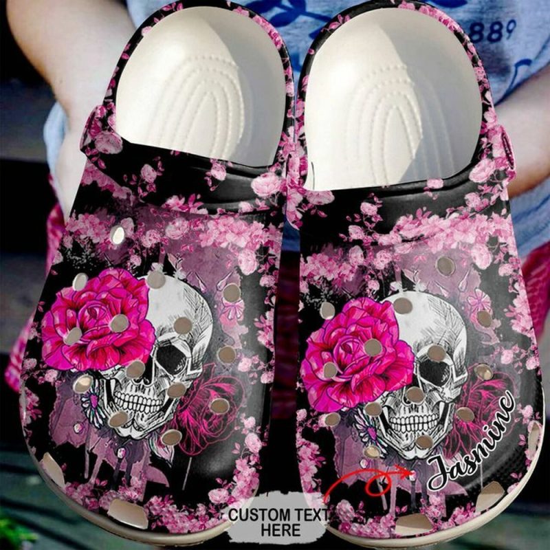 Skull Personalized Rose 102 Gift For Lover Rubber clog Shoes Comfy Footwear