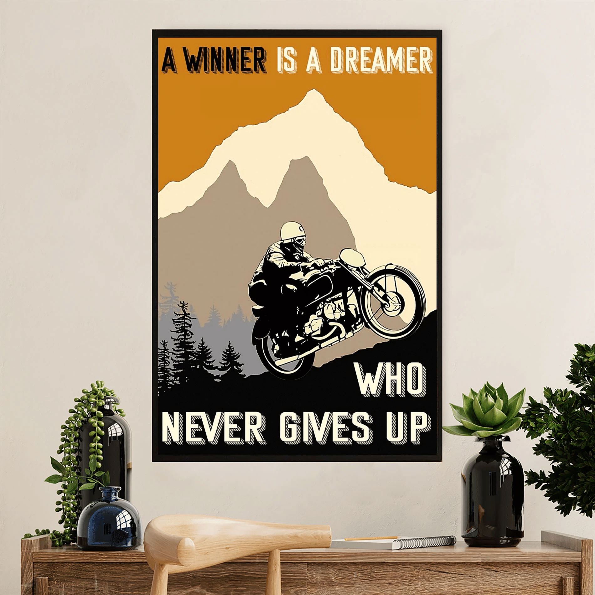 Winner Never Gives Up Home Decor Poster Canvas – Gift For Biker Evg82352