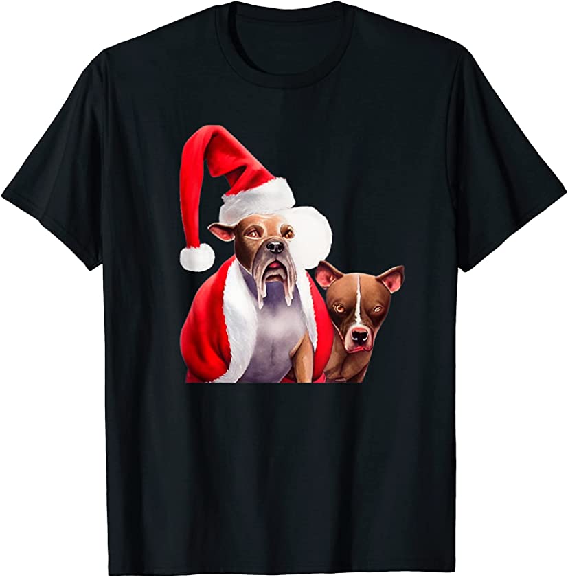 Bulldog Dad and Puppy Dog in Christmas Costume Son Father T-Shirt