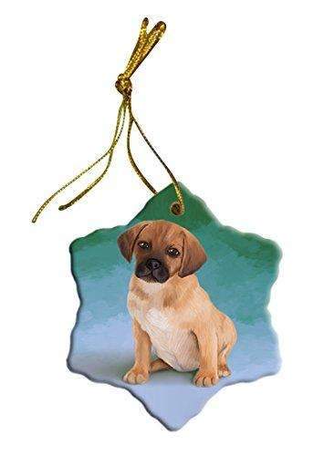 Puggle Puppy Dog Christmas Snowflake Ceramic Ornament