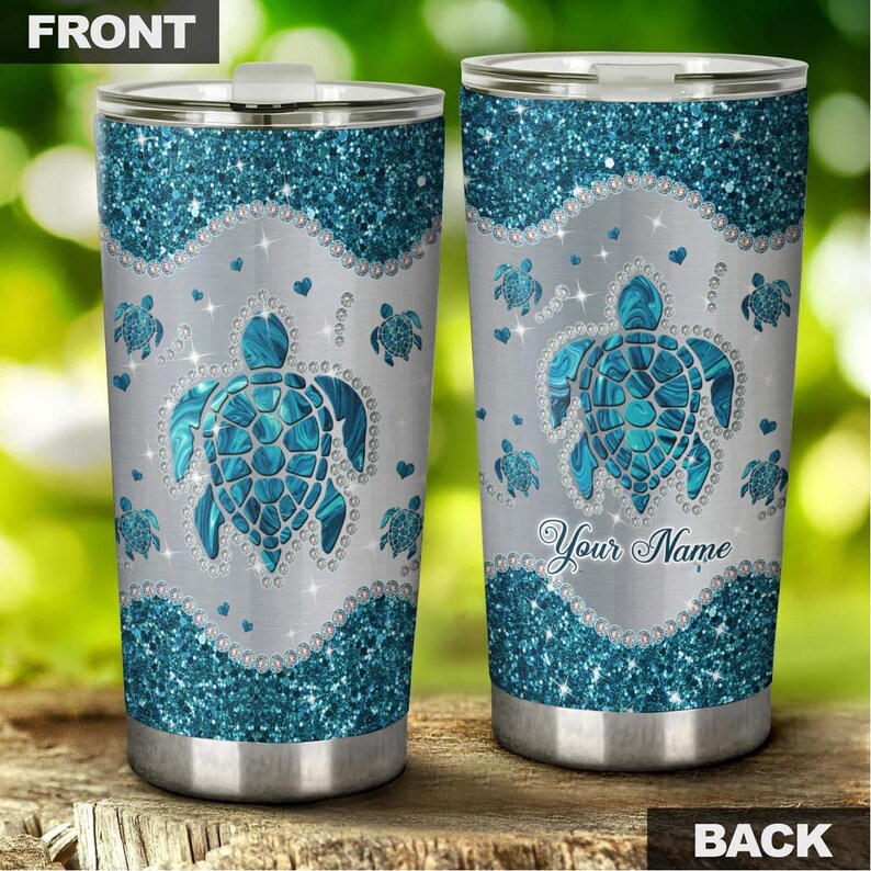 Turtle Blue Glitter Jewelry Style Personalized Tumbler-Turtle Present-Unique Tumbler-Birthday Christmas Gift For Turtle Lover