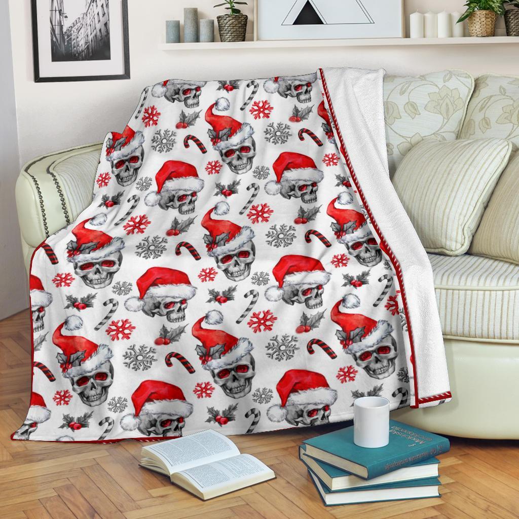 Xmas Blanket Skull And Candy White Cozy Fleece Blanket