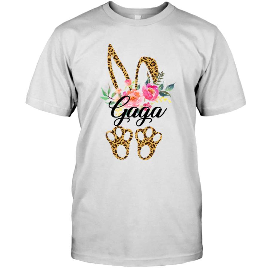 Gaga Bunny Leopard Print Floral Funny Thanksgiving Day Gift For Grandma Mimi Nana Women Mom T Shirt