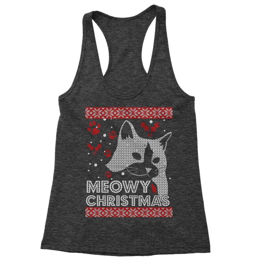 (Color) Meowy Christmas Ugly Christmas Holiday  Racerback Tank Top for Women