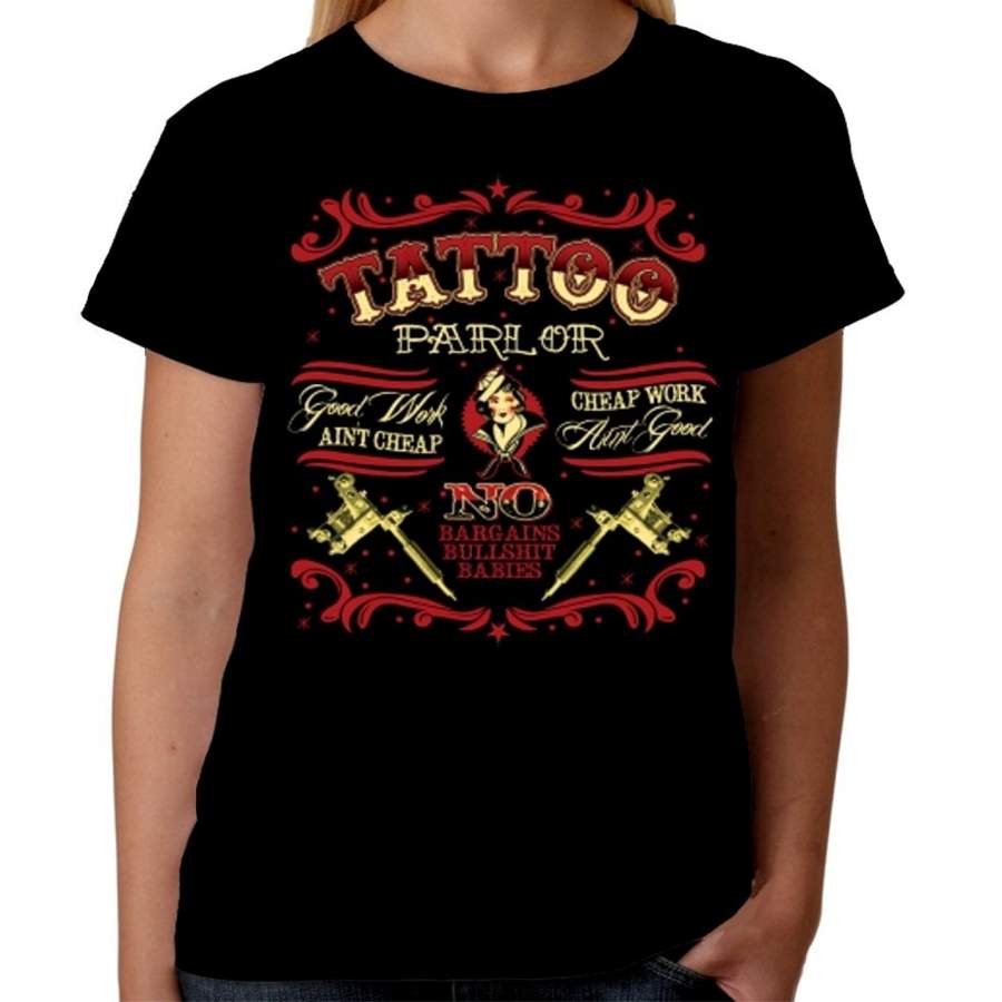 Tattoo Parlour Ladies T-Shirt Cool Cotton Black