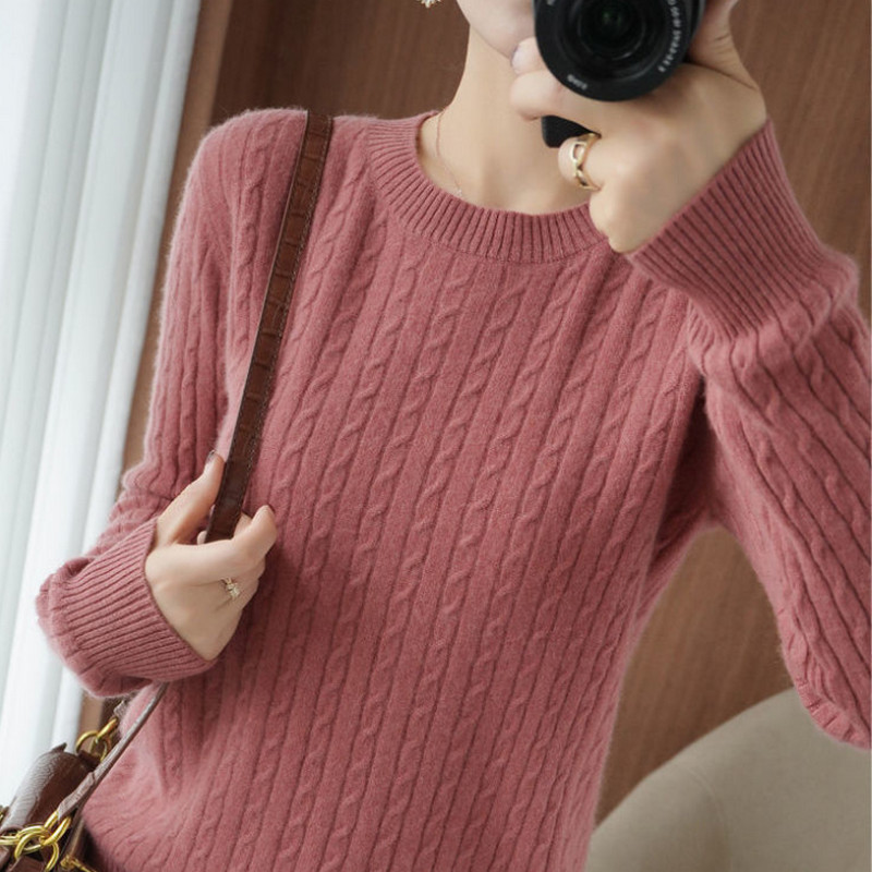 Autumn and Winter Sweater Female knitwear Pullover Loose Outside Wear New Large Size Long Sleeve Pure Color Bottom Sweater S-3XL alx