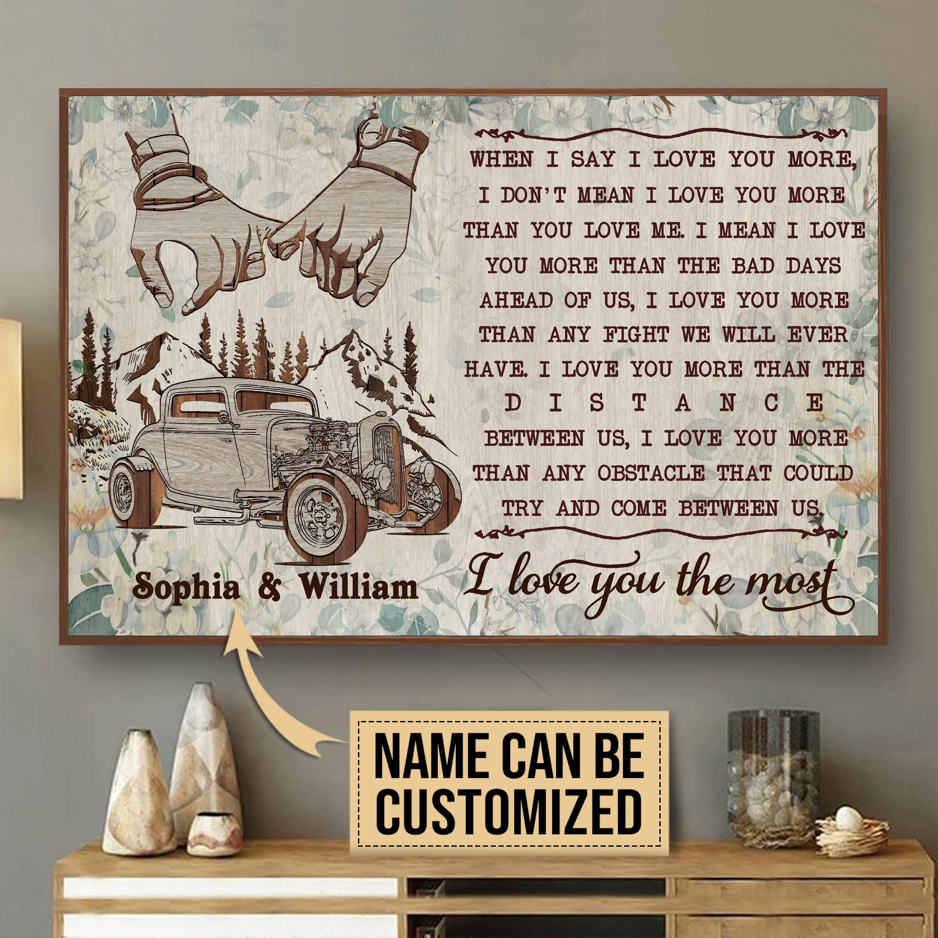 Aeticon Gifts Personalized Hotrod I Love You The Most Canvas Mom Dad Gift Home Decor