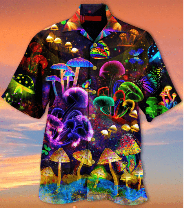 Order Hippie Mushroom Neon Light Hawaiian Aloha Shirts H