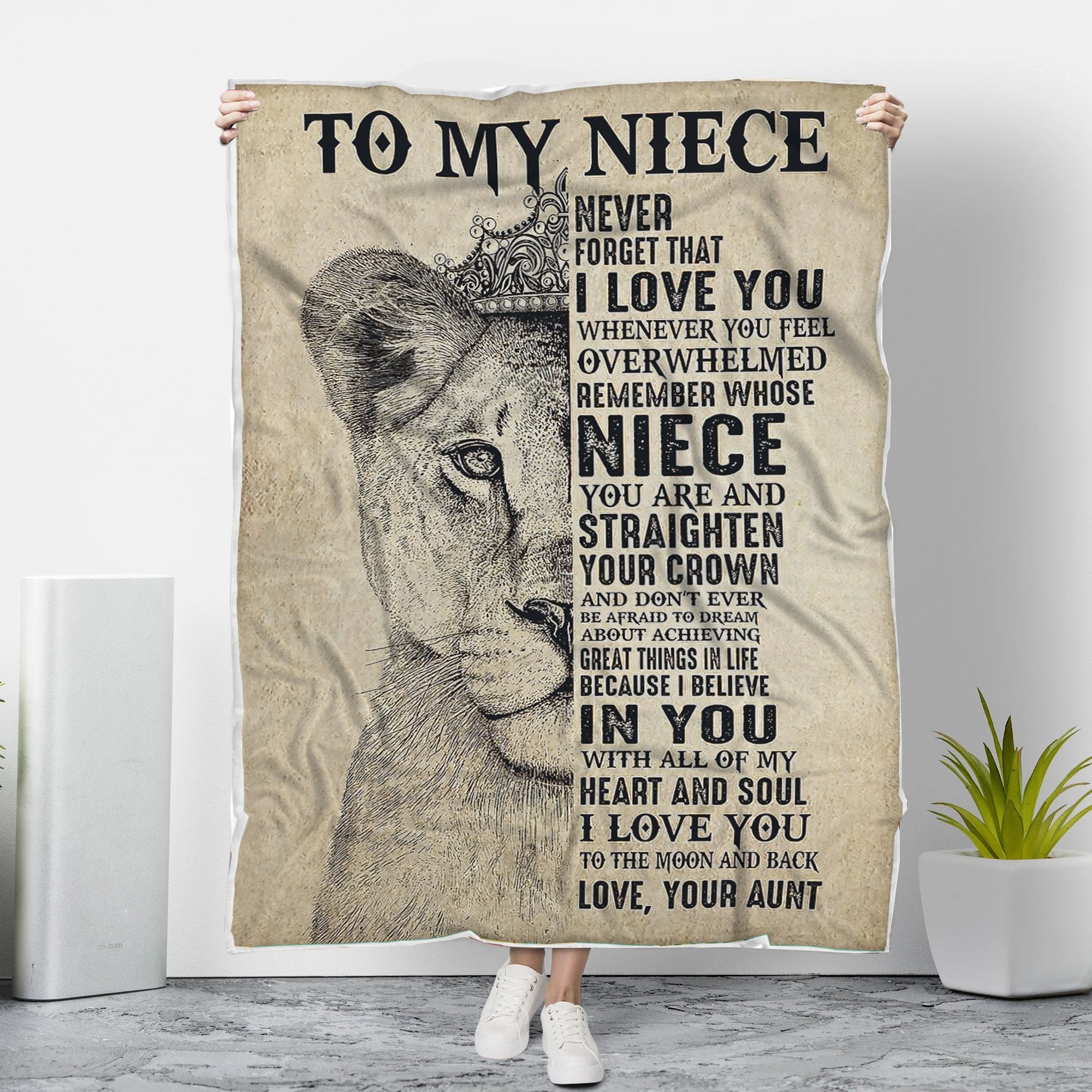 To My Niece Love Your Aunt Lion Cozy Fleece Blanket, Sherpa Blanket