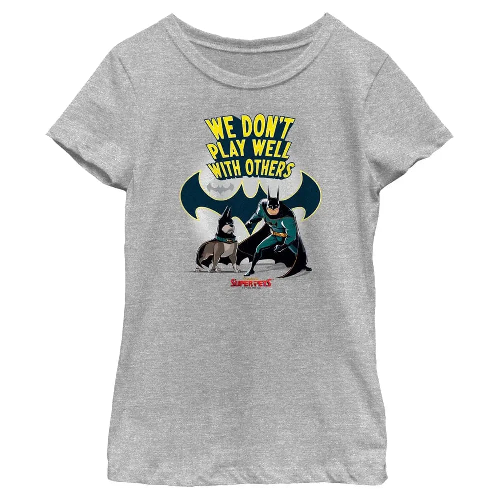 Dc Legue Of Super Pets Batman And Ace –  Heather Grey Youth Girl’S T-Shirt