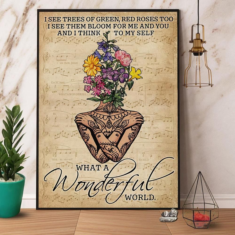 Yoga Flower What A Wonderful World Sheet Music Canvas Prints Poster Wall Art Decor