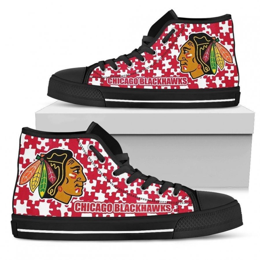 Puzzle Logo With Chicago Blackhawks High Top Shoes #844