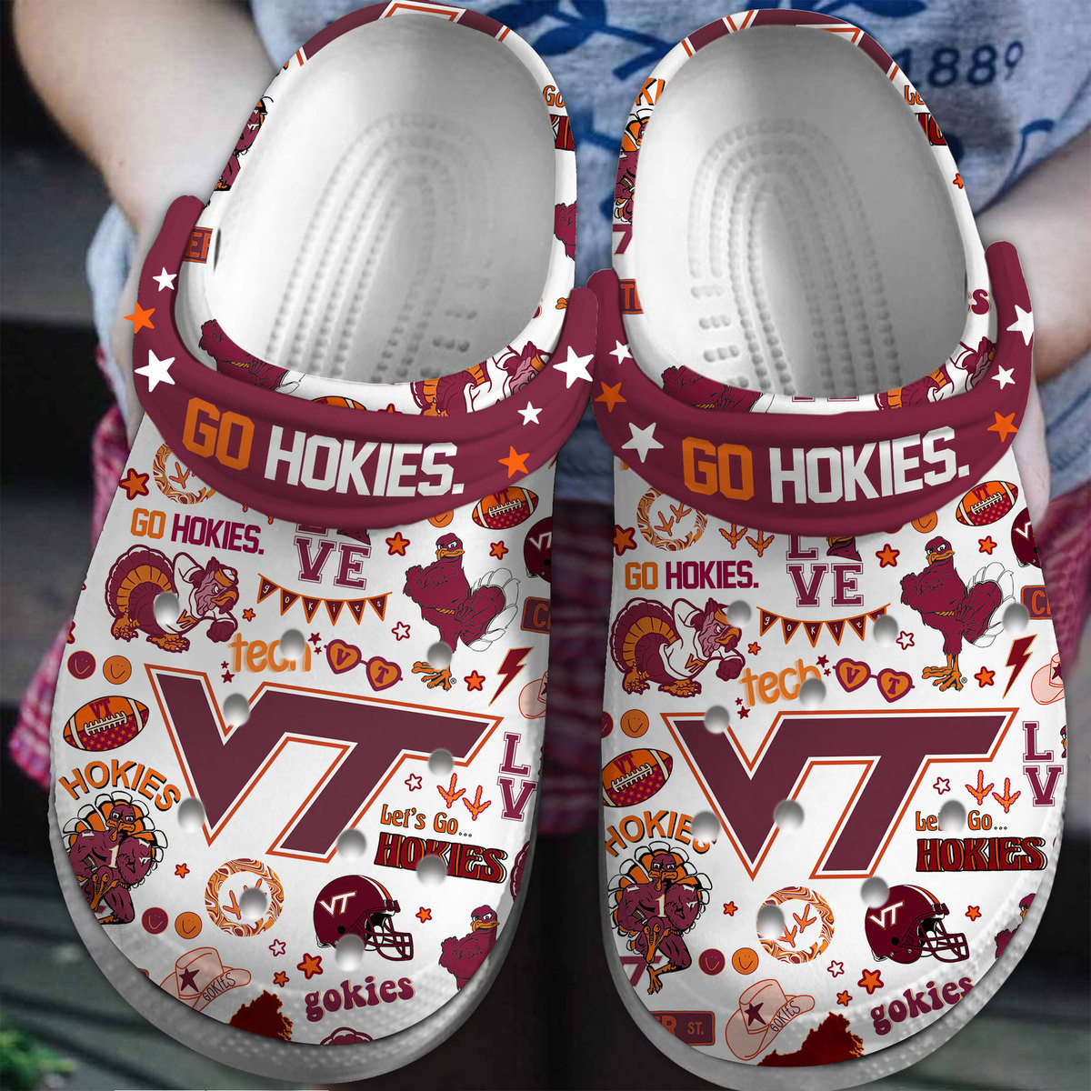 Virginia Tech Hokies NCAA Sport Crocs Crocband Clogs Shoes Comfortable For Men Women and Kids