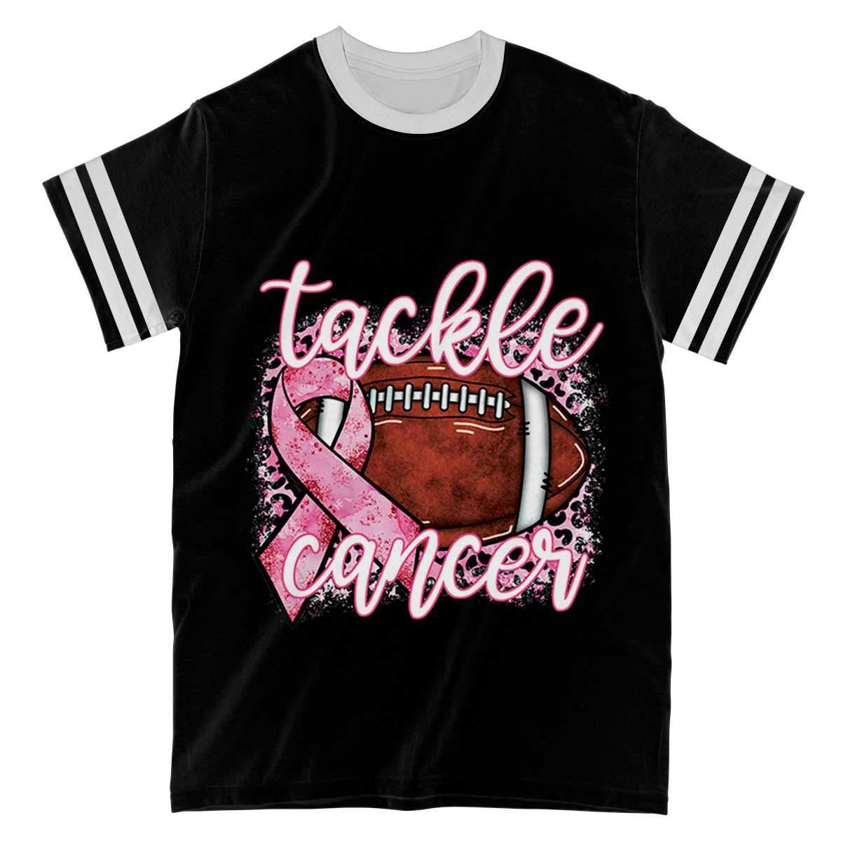 Tackle Cancer American Football Breast Cancer Awareness Custom All Over Print T-Shirt, Breast Cancer Survivor Gift