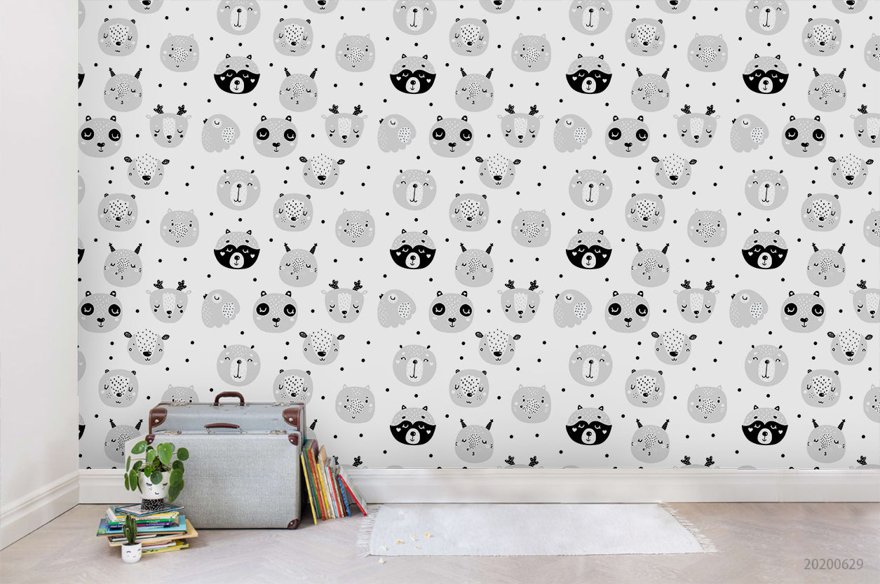 3D Cartoon Animal Head Wall Mural Wallpaper A402 Lqh