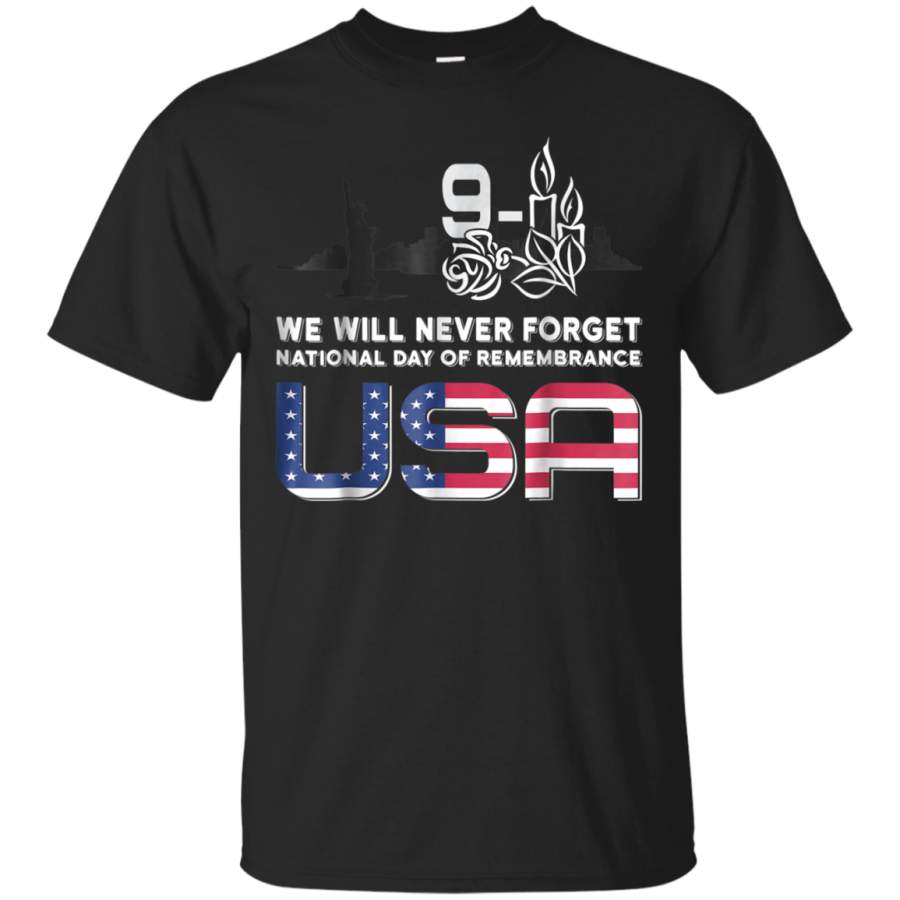 AGR 9112001 Memorial Never Forget USA Flag Patriots Day Tshirt